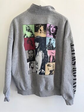 Taylor Swift Eras Tour Gray 1/4 Zip Pullover Sweatshirt XS extra small EUC